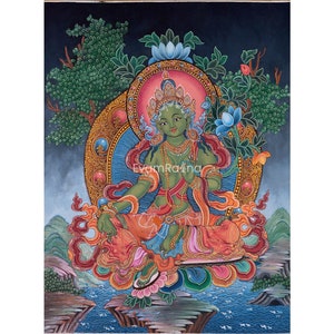 Impression numérique newari numérique Tara Goddess de couleur verte | La Mère Tara Art pour la pleine conscience et la méditation | Idée cadeau | Déesse Tara | La bodhisattva Tara