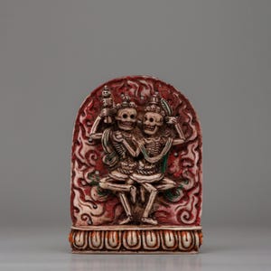 Hand-Carved Dancing Couple Citipati Figurine | Tibetan Buddhist Symbol of Impermanence | Unique Artisan Spiritual Decor | Buddhist Art