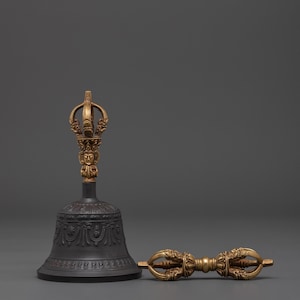 Handcrafted Brass Bell and Vajra Set: Tibetan Buddhist Ritual Instruments