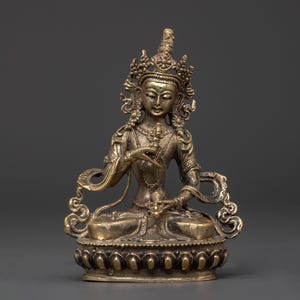 Brass Vajrasattva Statue | Traditional Tibetan Buddhist Deity Figurine | 11.5cm Meditation Altar Decor | Spiritual Gift | Handmade Brass Art
