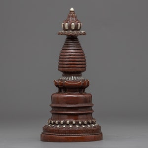 Corps en cuivre avec stupa tibétain plaqué argent | Chorten relique bouddhiste | Décoration d&#39;intérieur spirituelle | Chorten | Offrande du monastère du sanctuaire d&#39;autel