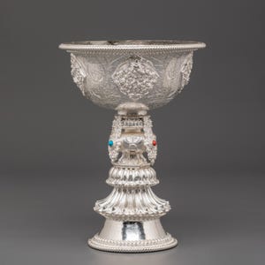 Handcrafted Pure Silver Buddhist Butter Lamp: Tibetan Altar Decor, Meditation Offering