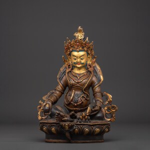 Gold Plated Dzambhala Statue: Copper Buddhist Sculpture, Wealth Decor (33cm x 24.5cm)