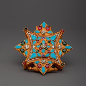 Hand Made Buddhist Tibetan Gold Plated Ghau | Pendant Prayer Box Jewelry Decorated | Gemstones and Copper Ghau Box | Traditional Storage Box