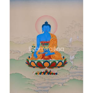 Bhaisajyaguru, Lapis Lazuli Medicine Buddha | Tibetan Sacred Art for Healing and Wellness | 24K Gold, Natural Stone Colors | SILK BROCADE