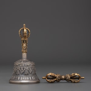 Brass Tibetan Bell & Vajra Set | Sacred Meditation Tools | Handmade Buddhist Bell and Vajra for Prayer, Healing, and Ritual | Made in Nepal