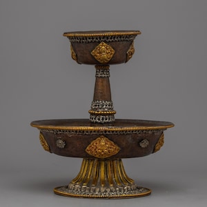 Serkyem Offering Set | Traditional Offering Tool for Spiritual Practices | Golden Drink Offering | Buddhist Offering Cup | Copper Serkyem