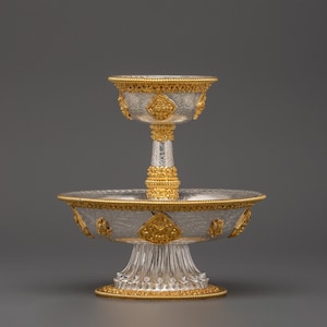 Handcrafted Serkyem Offering Set | Buddhist Ritual Item | Gold Plated with Pure Silver Tibetan Home Decor | Made in Nepal | Sacred Artwork