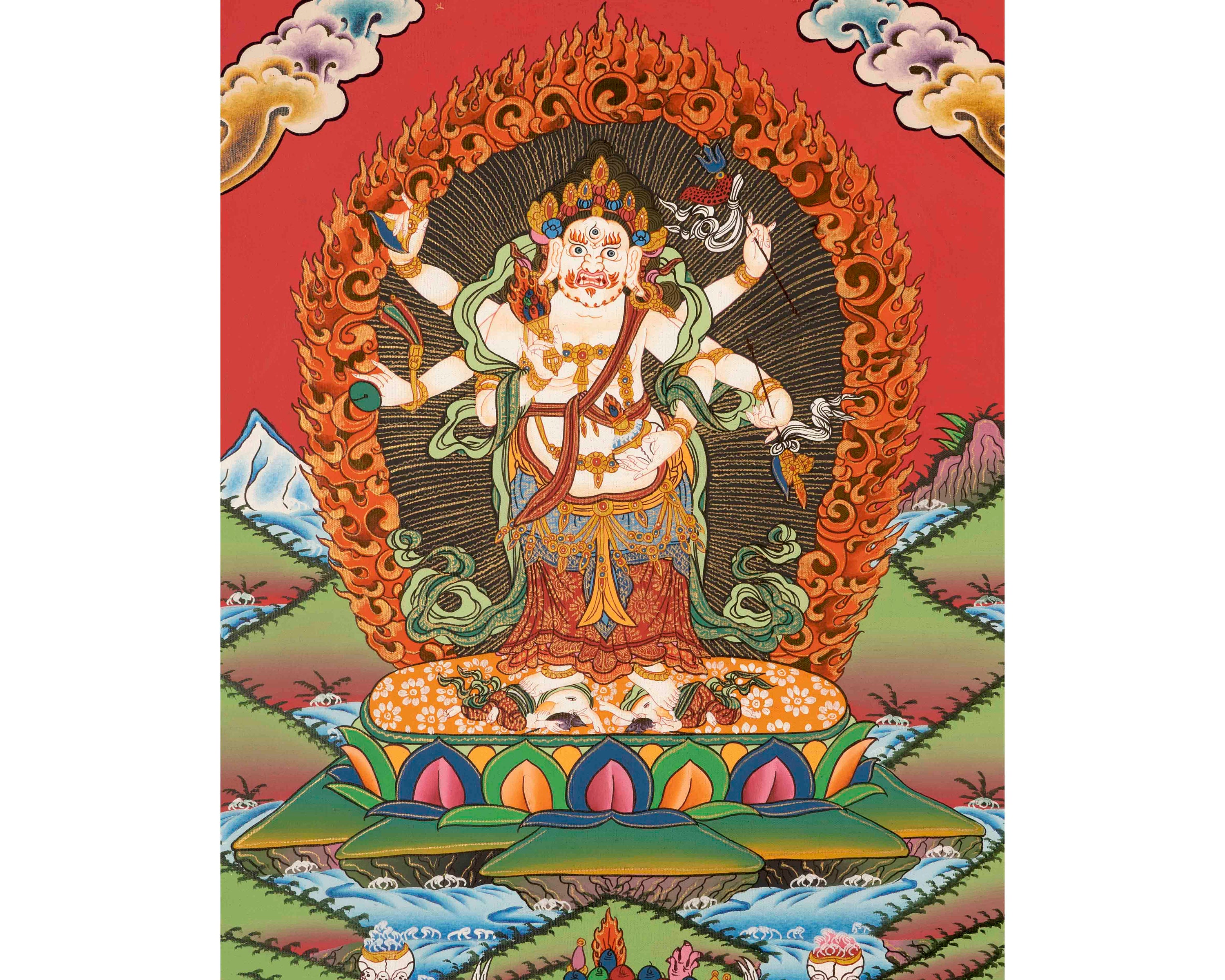 6 Armed Mahakala Thangka Buddhist Wrathful Deity Painting 