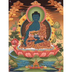 Medicine Buddha Thangka | Bhaisajyaguru Original Hand-Painted Tibetan Healing Art | Wall Decor Painting | Art Painting for Meditation & Yoga