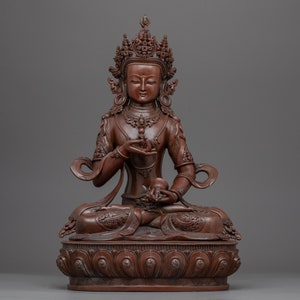 Vajrasattva Statue | Tibetan Dorje Sempa Oxidized Sculpture | Traditionally Hand-Carved Buddhist Compact Figurines | Asian Fine Zen Art-work
