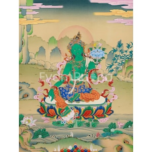 Green Tara Mantra Practice Giclee Print | Enhance Your Meditation Practice with Green Tara Grace | Giclee Print for Inner Harmony
