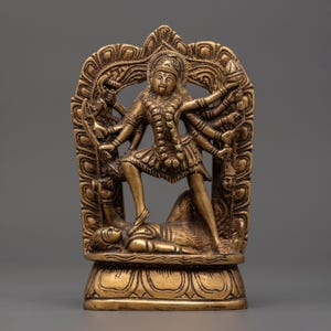 Mahakali brass statue | Fierce Hindu Goddess Kali Sculpture | Tantric Deity Idol | Altar Decor | Hindu Brass Figurine | Home Shrine Art