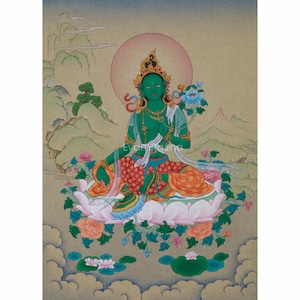 Mother Green Tara Buddha Thangka | Original Arya Tara Painting | Tibetan Goddess of Compassion and Liberation | Female Buddha | Karma Gadri
