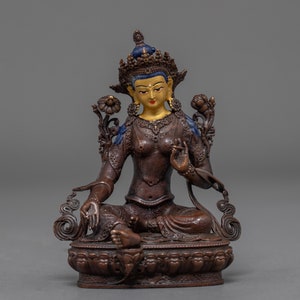 Green Tara Statue | Tibetan Mother Drolma Sculpture | Compassionate Deity | Traditionally Manufactured in Nepal | Gilded in 24k Gilded Art