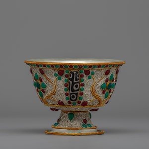 Buddhist Ritual Offering Bowl | Traditional Tibetan Offering Bowl | Buddhist Ritual Item | Sacred Offering Bowl for Buddhist Rituals |