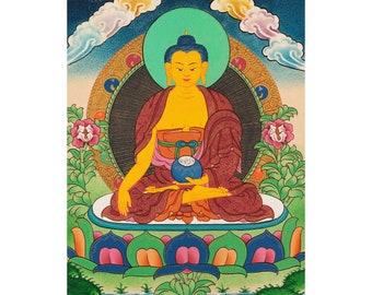 Shakyamuni Buddha Thangka | Original Tibetan Buddhist Painting | Buddhist Religious Painting For Practitioner | Traditional Wall Decorations