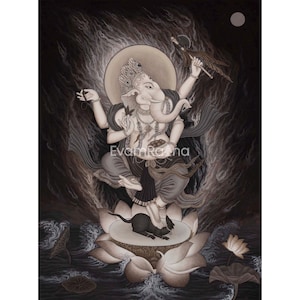 Ganesh thangka-print | Digitaal printen | Newari Paubha Art | Canvaskunst yoga-meditatie aan de muur | Mindfulness-meditatie-object