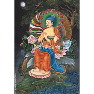 Maitreya Buddha Mantra Thangka Print | Future Buddha Thangka Digital Canvas Print | Monastery Gifts, Spiritual Gifts, Home Decor, Art Canvas