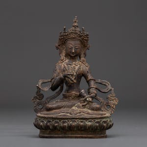 Tibetan Vajrasattva Statue | Bodhisattva Figure with Antique Finish | Buddhist Purification Deity | Vajrayana Decor | Meditation Sculpture