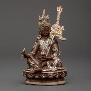 Handcrafted Guru Rinpoche Figurine: Oxidized Copper, Silver Plated - Nepal