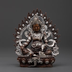 Oxidized Silver Plated Dzambhala Statue: Buddhist Wealth Deity, Altar Decor