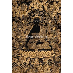 Gold Medicine Buddha Thangka | Tibetan Bhaisajyaguru Healing Art | Handmade Spiritual Art | Buddha of Healing & Wellness | Spiritual Decor