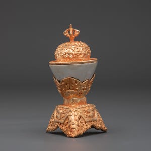 Traditional Tibetan Kapala Ritual Item | Handmade Copper & Gold Plated Spiritual Vessel | Buddhist Offering Cup for Meditation and Rituals