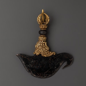 Tibetan Buddhist Ritual Kartika Knife | Handmade Brass and Iron Body Ceremonial Blade | Sacred Spiritual Tool for Meditation and Ceremony