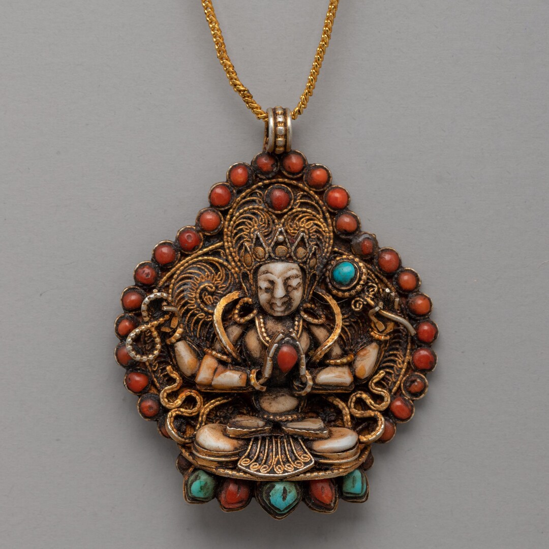 Buddhist Filigree Locket | Handcrafted Spiritual Locket With Coral ...