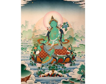 Green Tara Poster Thangka | High Quality Tara Thangka Print from Evamratna |  Buddhist Tara Art | Original Himalayan Buddhist Art |