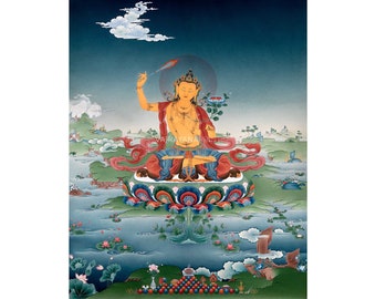 Abbraccia la saggezza di Manjushri con una splendida stampa Thangka / Divinità buddista tibetana appesa al muro / Pratica di meditazione / Saggezza divina