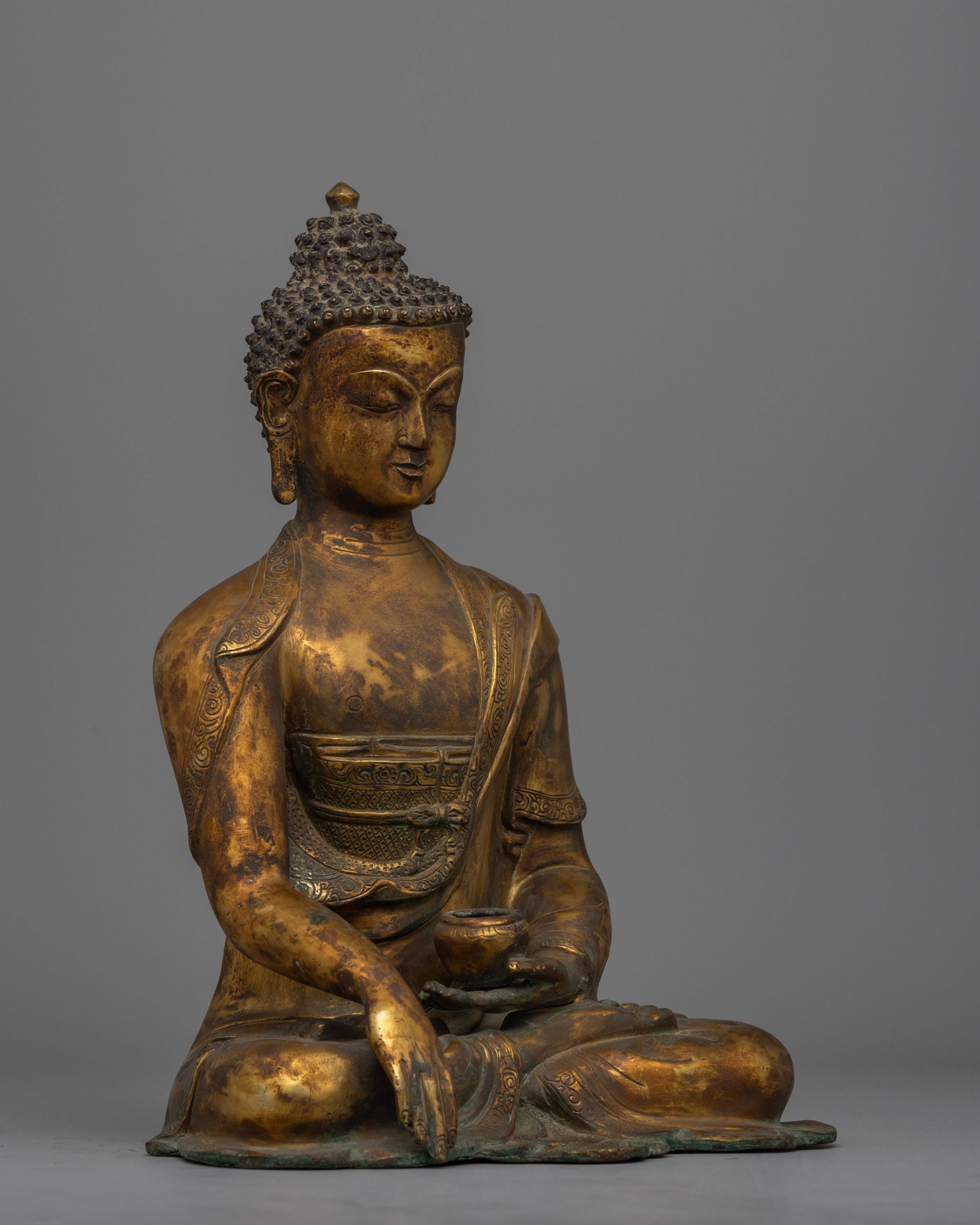 ビルマ期・釈迦修行期「悟り・仏陀瞑想姿」ビルマ様式・生前釈迦・悟り開眼・彩色木彫 釈迦牟尼仏の銅像 | 仏教瞑想像 | 悟りと平和の像 | 神聖な祭壇