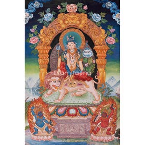 Simhanada Lokeshvara Thangka Print | Newari Style Painting | Digital Printing | Religious Wall Hanging Decoration | Gift For Buddhist