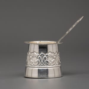 Pure Silver Glass with Spoon Set | Handcrafted Silver Ritual Cup | Buddhist Puja Item | Tibetan Altar Offering | Meditation, & Daily Rituals