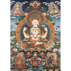 Original Hand painted Chenrezig Avalokiteshvara Thangka | Thangka Painting | Buddhist Art | Religious Gifts |  Yoga and Meditation Decor