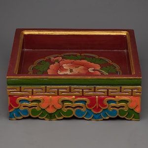 Hand-Crafted Tibetan Buddhist Pine Wood Table | Home Decor | Handpainted Tibetan Table |  Ideal for Living Spaces | Traditional Puja Table