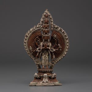 1000 Armed Copper Chenrezig Statue 15cm | Gold Face Painted Avalokiteshvara Deity, Buddhist Altar Decor, Sacred Compassion Meditation Idol