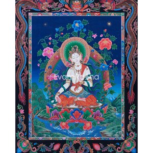 Bodhisattwa Biała Tara Wydruki | Cyfrowy druk thangka | Newari Paubha Sztuka Matki Tary | Cyfrowy wystrój ścienny | Cyfrowe artefakty