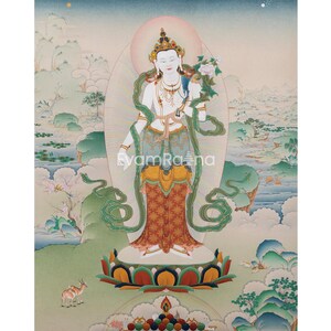 Two Armed Chenrezig In Standing Form | Avalokiteshvara | Traditional Thangka Print | Religious Buddhist Thangka Art | Spiritual Gift Ideas