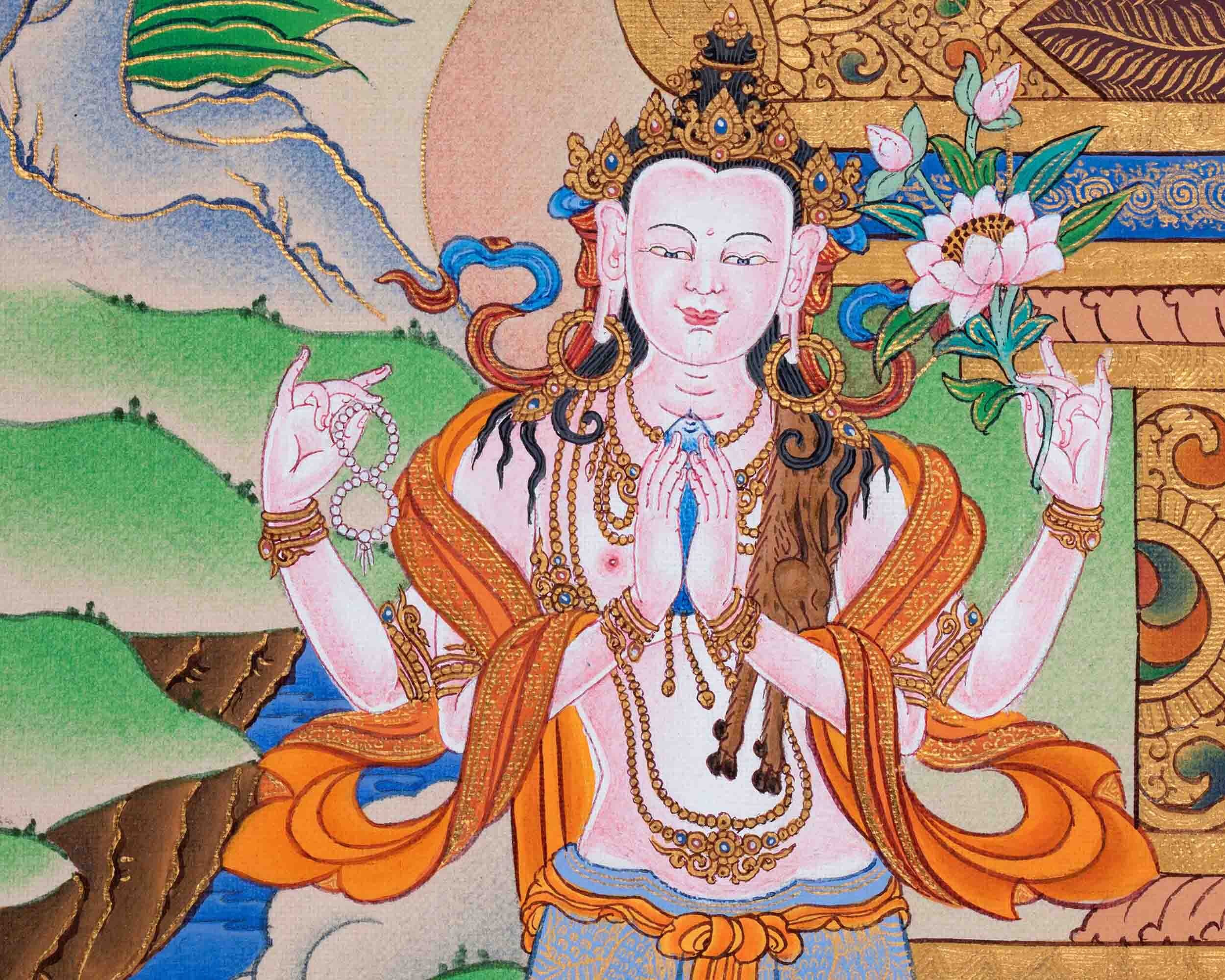 Thangka Tibétain Vajrapani Doré - Peinture Spirituelle Bouddha - Cadre Monté Main - Décoration Zen Et Méditation - 12