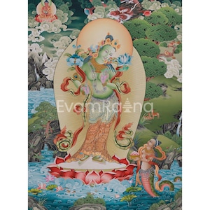Canvas Print of Standing Green Tara | Divine Feminine Poster | Tibetan Buddhist Goddess of Compassion | Sacred Art for Meditation Spaces