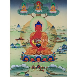 High-Quality Amitabha Buddha Thangka Print | The Buddhist Deity of Long Life Canvas Art | Tibetan Poster For Spiritual Room Decor, Gift Idea