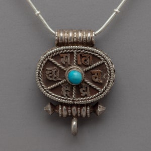 Exquisite Mantra-Engraved Silver Locket Pendant | Artisan-Crafted Silver Locket Pendant with Mantra | Handcrafted Locket for Her |Nepal Art