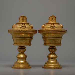 Conjunto de lâmpadas de manteiga budista | Lâmpada de manteiga banhada a ouro tibetana | Lâmpada de manteiga decorativa noturna | Lâmpada de decoração para casa | Lâmpada budista tibetana