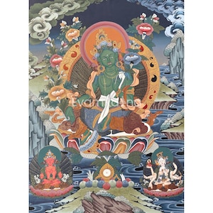 Original Hand-Painted Green Tara Thangka | Traditional Art | Bodhisattva | Compassion, Wisdom and Protection | Tibetan Buddhism | Home Decor