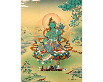 Mother Tara Thangka Print | Green Tara | Tibetan Thangka Canvas Print | For Your Tara Meditation | Gift Idea