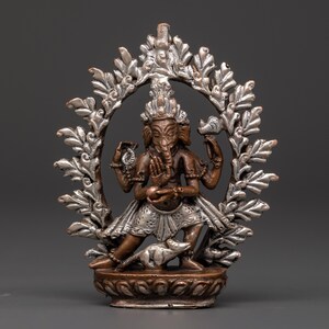 Handcrafted Ganesha Hindu Deity Statue | Copper and Silver Plated 9cm Spiritual Idol for Meditation & Home Altar | Blessings Figurine Gift