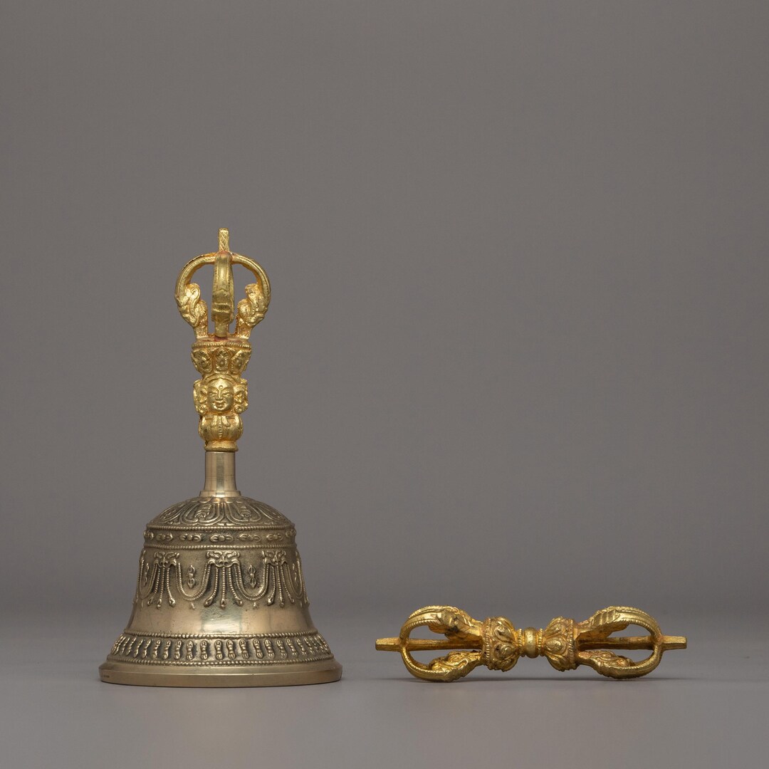 Handcrafted Buddhist Ritual Set Vajra and Bell | Brass & Copper Plated ...