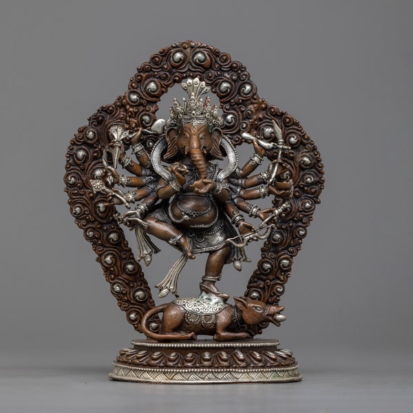Oxidized Shree Ganesh Vigneshwara on His Vahan Mushaka Statue | Bodhisattva of Success & Wisdom | Hindu Lord Ganapati | Pooja Room Decor |
